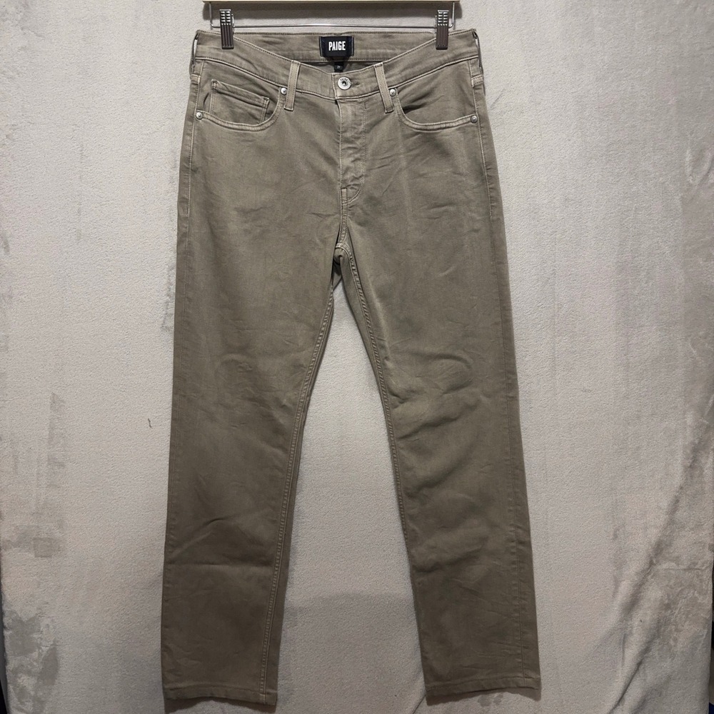 PAIGE Normandie Straight Leg Jeans Mens 31 Green Rayon Blend Stretch Denim